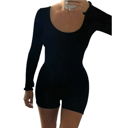 

Ma&Baby Women s Slim Fit Crop Bodysuit Romper Long Sleeve Ruched Skinny Jumpsuit Shorts Playsuit