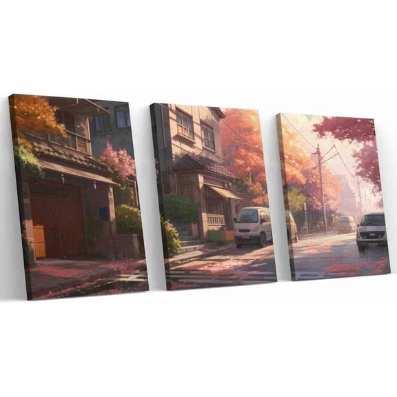 Hieng Japanese Cherry Blossom Triptych Canvas Art Decor for Home Aesthetics Unique Gift Idea Seasonal Celebrations and Office Spaces Inspired by Ukiyo-e Tradition