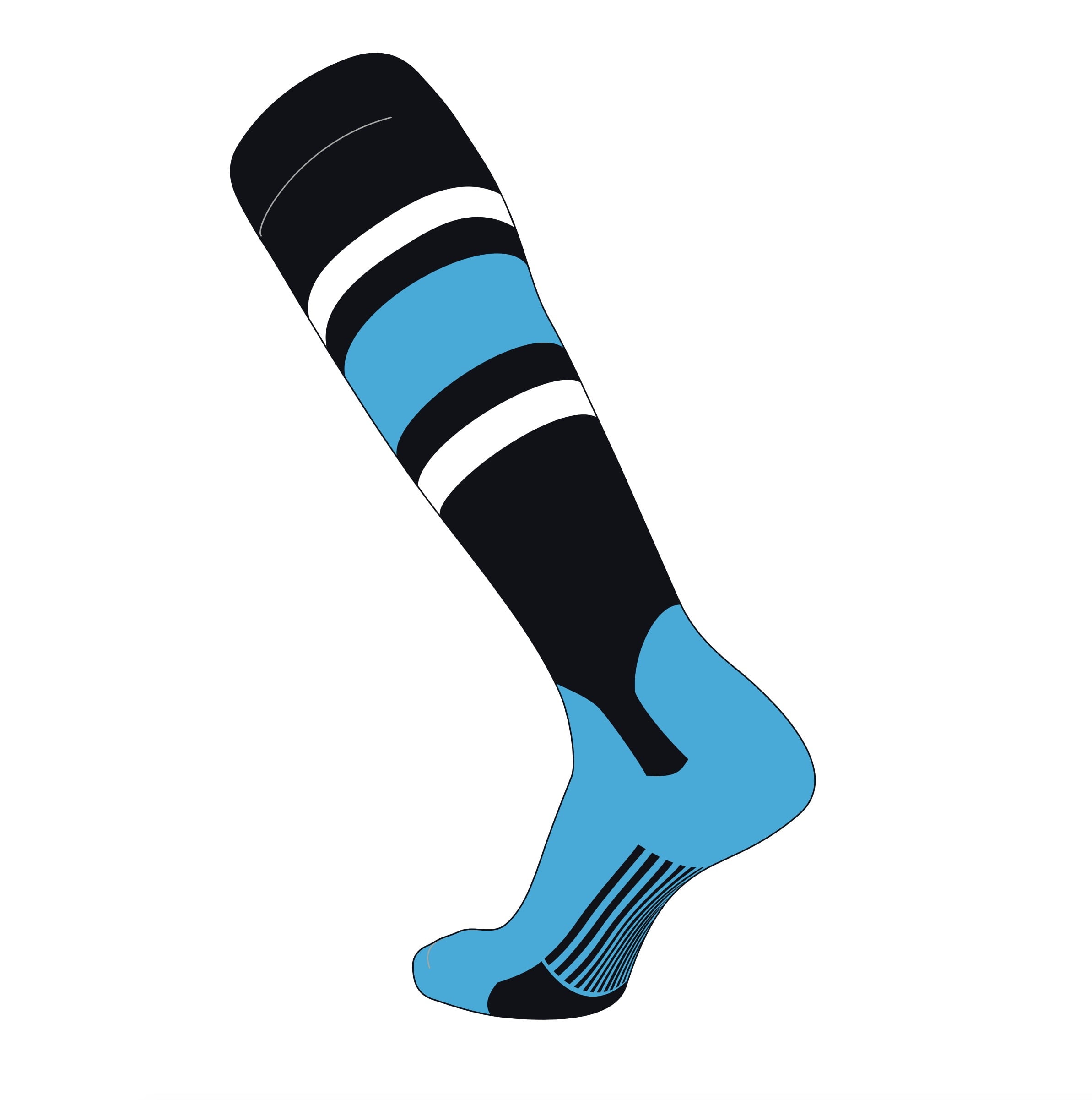 TCK Elite Baseball Knee High Stirrup Socks (E, 5in) Black, White