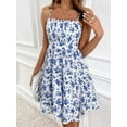 thumbnail image 5 of Women'S Floral Print Ruched Sleeveless Ruffle Hem A Line Swing Dress Blue XS, 5 of 7