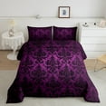 thumbnail image 2 of Gothic Bedding Sets Victorian Comforter Set,Black Damask Comforter Set,Vintage Baroque Goth Bed Set Black Floral Comforter Set Bohemian Decor,Purple, 2 of 5