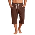 thumbnail image 3 of Nokdvo Long Shorts for Mens Elastic Waist Drawstring Pants Pockets Wide Leg Stretch 3/4 Shorts Below Knee Workout Athletic Casual Loose Fit Summer Pant,Coffee XL, 3 of 6