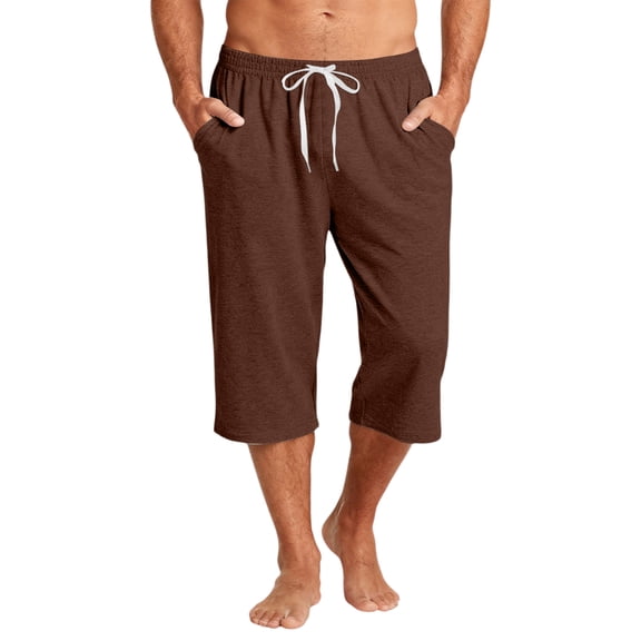 AHMOMEI Men's Casual Drawstring Cropped Shorts Lightweight Breathable Quick Dry Cotton Blend Seven Inch Pants For Beach Vacation Fishing Running Work Coffee XXXL