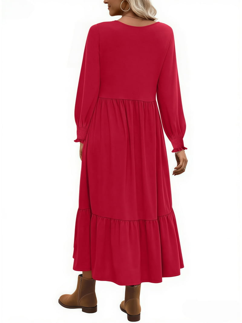 uvn fall long dress walmart UVN Fall Dresses for Women Long Sleeve Casual Winter Dress with Pockets Buttons Side Tunic Dress
