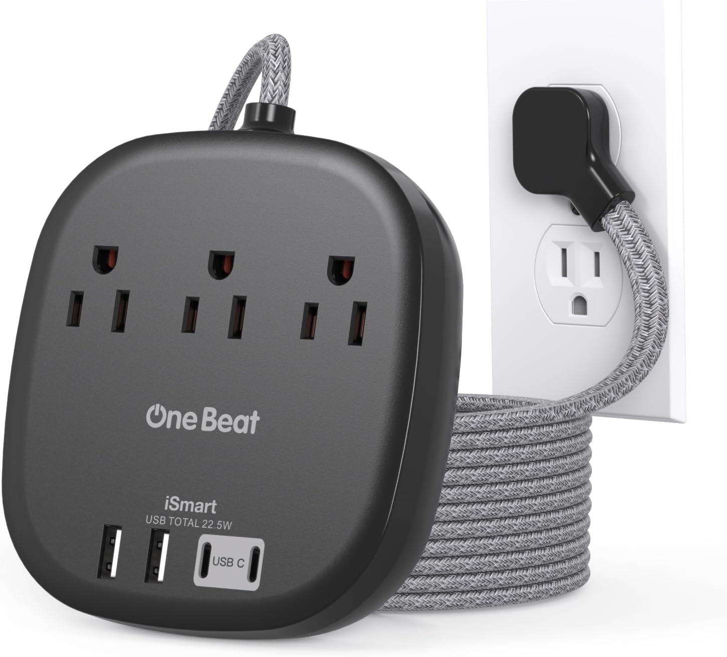 RGHJAR-Cruise Ship Travel Essentials, 22.5W/4.5A Flat Plug Power Strip, 6Ft Extension Cord, 3 Outlets 4 USB Ports (2 USB C) Cruise Approved Power Strip No Surge Protection, Desktop Charging Station,