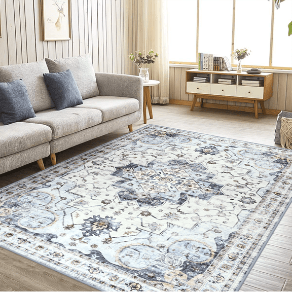 Wellber Vintage Area Rugs for Bedroom Accent Rug for Living Room Nursery Decor Carpet,4'x6',Blue