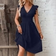 thumbnail image 2 of Kcodviy Robe Décontractée Mi-Longue pour Femmes, Grande Taille, Dentelle Jacquard Ajourée, Vêtements d'Été Décontractés pour Femmes, Coupe Ajustée, Col en V, Robes d'Été, Grande Robe pour Femmes, 2 of 6