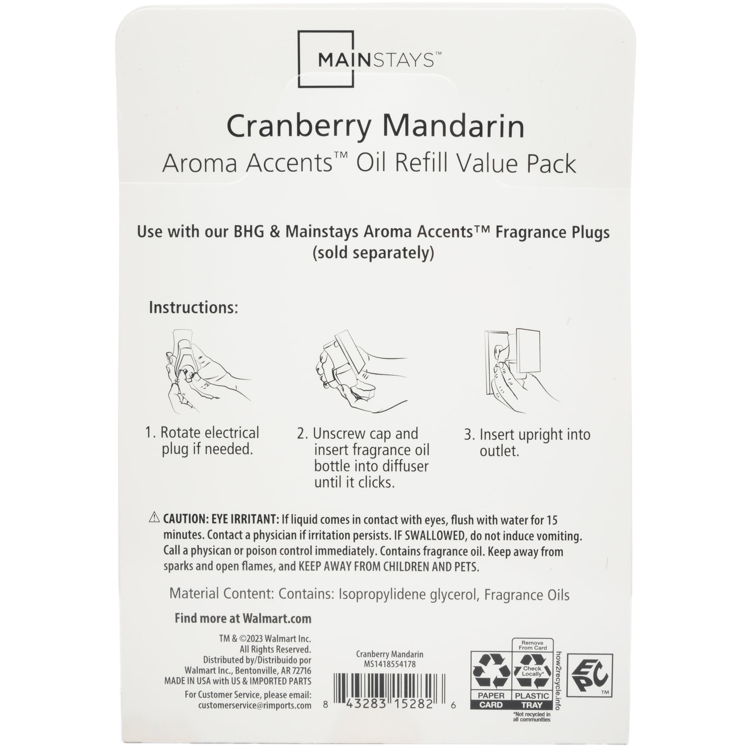 (4 pack) Mainstays Aroma Accents Oil, Cranberry Mandarin Spice, (3-Pack)
