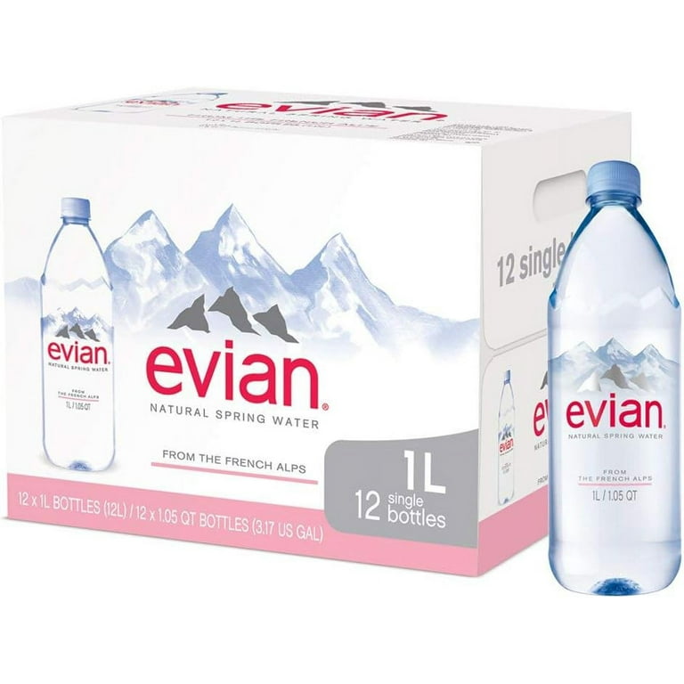 evian Natural Spring Water, Naturally Filtered Spring Water in Large  Bottles, 33.81 Fl Oz (Pack of 12)