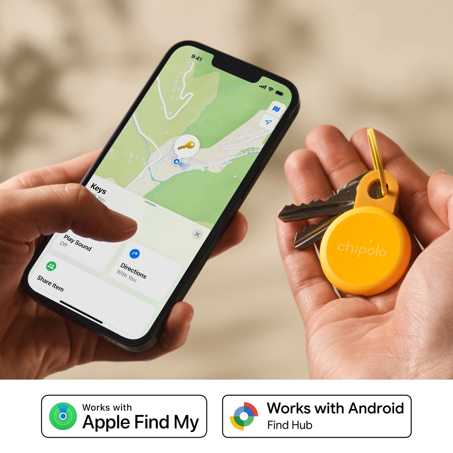 Chipolo LOOP - Rechargeable Bluetooth Tracking tag, Item Locator for Keys & Bags, Compatible with Apple Find My or Find Hub on Android, Out of Range Alerts for Android & Call Your Phone (Honey)