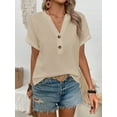 thumbnail image 5 of Womens Casual Solid Notch Neck Batwing Sleeve T-Shirt Summer Blouse For Women, 5 of 5