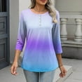 thumbnail image 4 of Hvyesh 3/4 Sleeve Tops for Women Henley Shirt Dressy Tie Dye Tunic T-Shirts Spring Summer Lightweight Going Out Top, 4 of 7