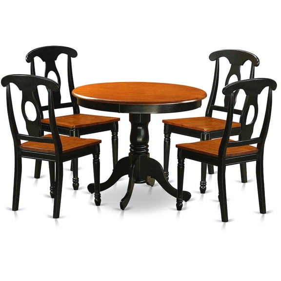 East West Furniture Antique 5-piece Dining Set with Wood Chairs in Black/Cherry