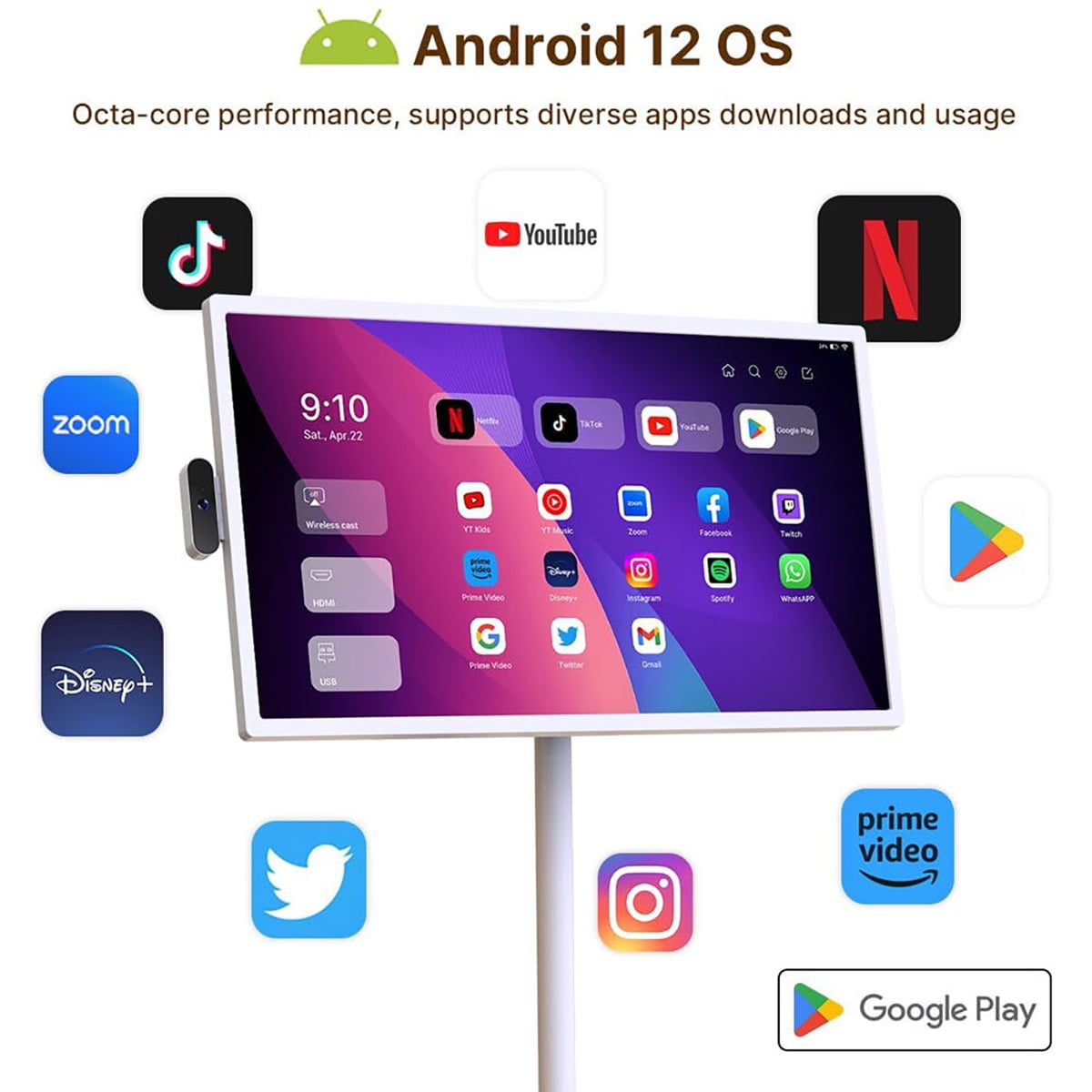 Cozyla 32" 16:9 4K Ultra HD Portable Smart Tablet TV, White