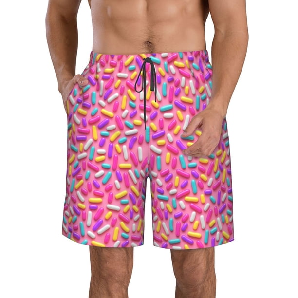 Balery Colorful Donuts 1 Traje de Baño Estilo Hawaiano para Hombre, Shorts de Secado Rápido con Bolsillos-Small