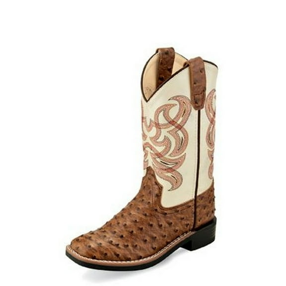 Old West Western Boots Boys TPR Pull On Flexible Brown White VB9174