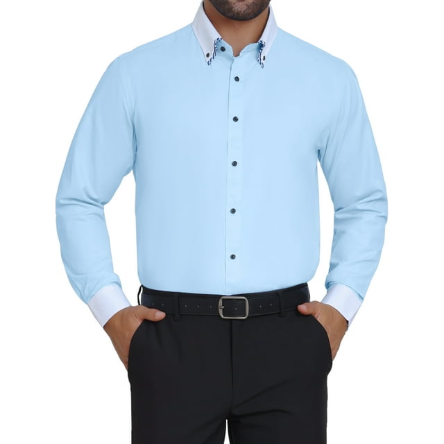 CAMISAS DE NEGOCIO FORMAL DE MANGA LARGA CON BOTONES PARA HOMBRES DE COLA CONTRASTANTE XL AZUL CLARO