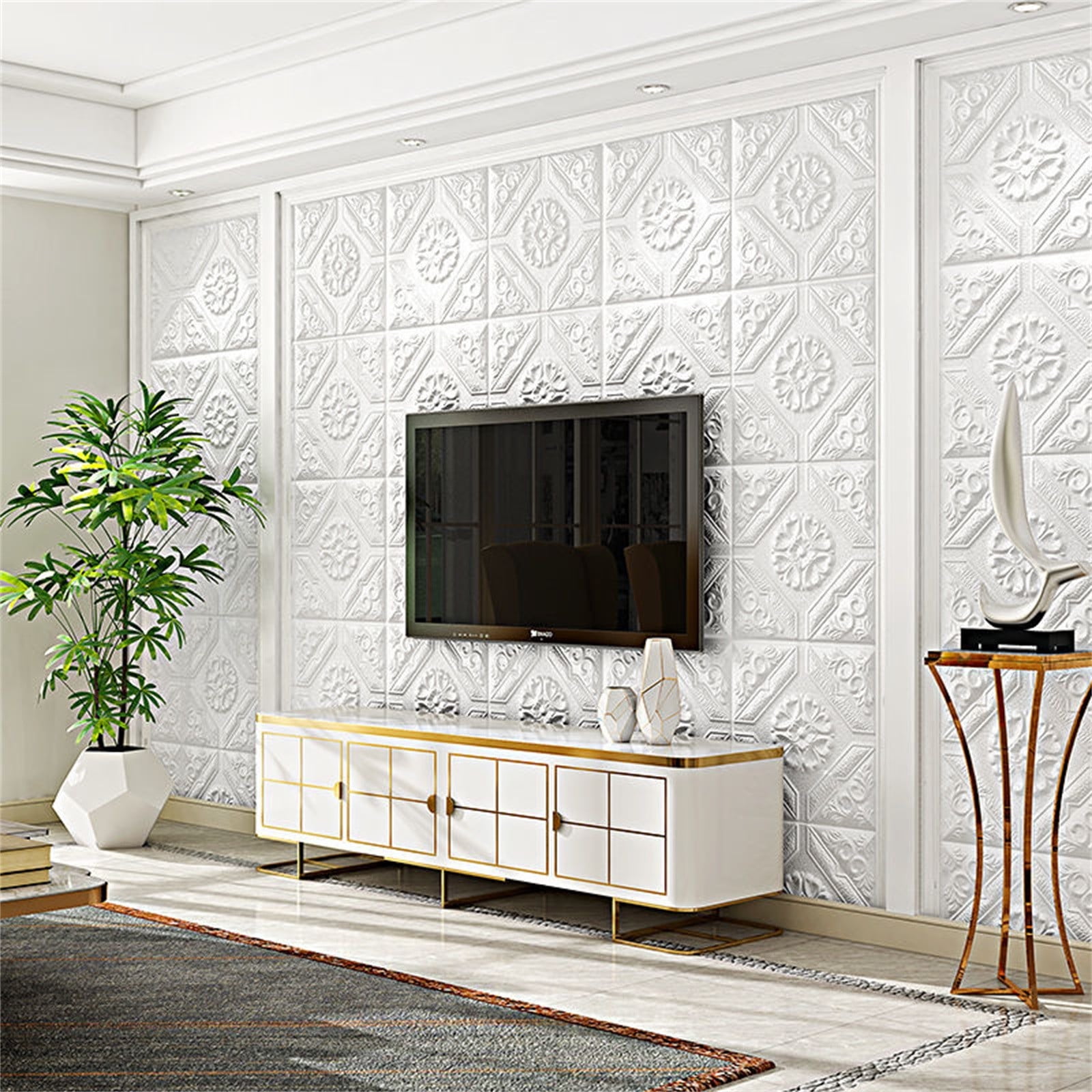 3Pcs 3D Wall Panels Peel and Stick, White Brick Printable 3D Wallpaper and Peel Self Adhesive Waterproof Foam Faux Brick Paneling for Bedroom, Bathroom, Kitchen, Fireplace 27"