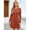 thumbnail image 4 of Dresses for Women Casual Long Sleeve Cozy Tshirt Dress Fashion Fall Outfits Brick Red L, 4 of 8