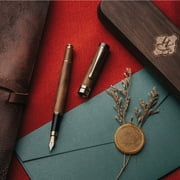 Wordsworth & Black Fountain Pen, Medium Nib Ink Pen, Brown Wood - Refillable, Calligraphy