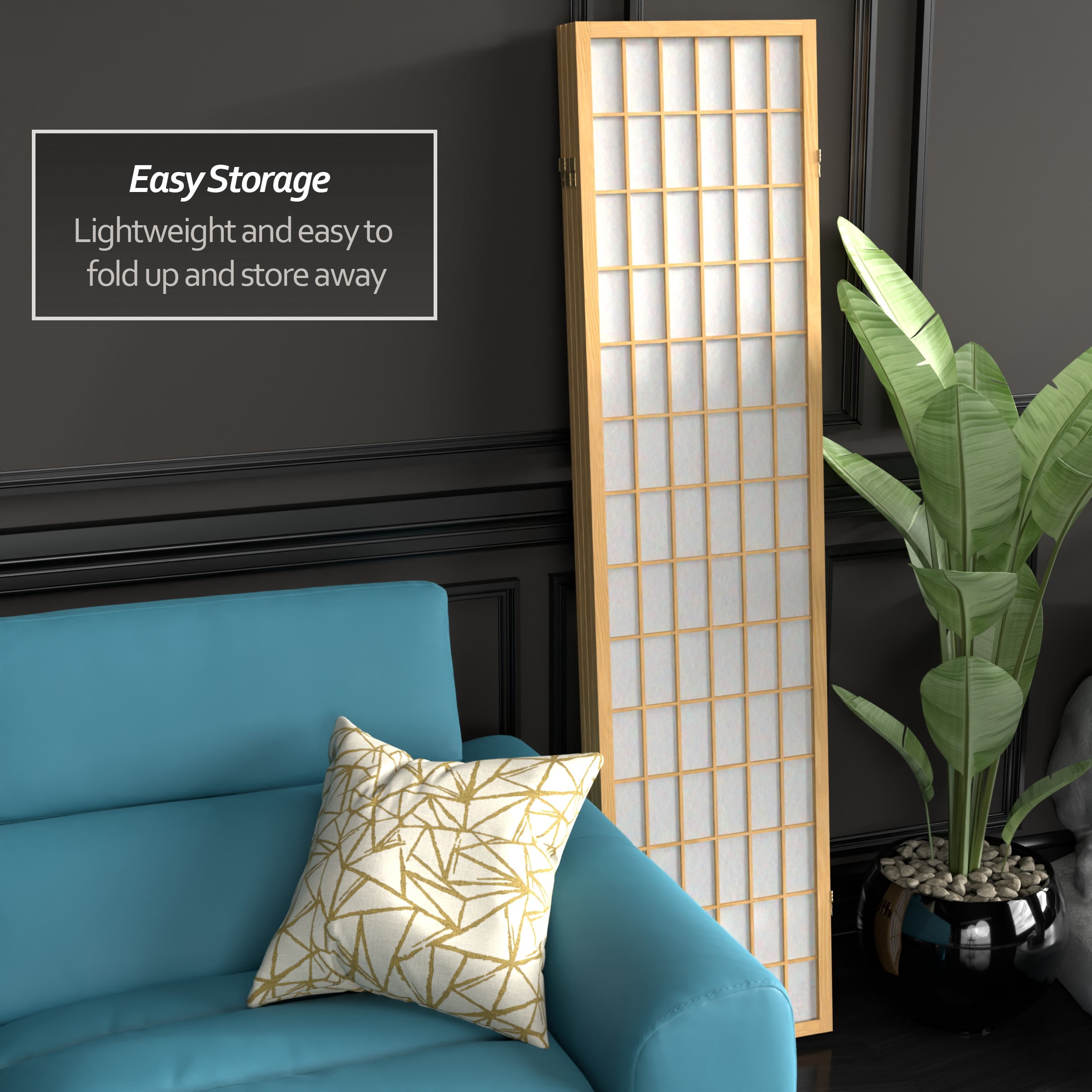 6 ft. Tall Window Pane Shoji Screen - Natural - 4 Panels