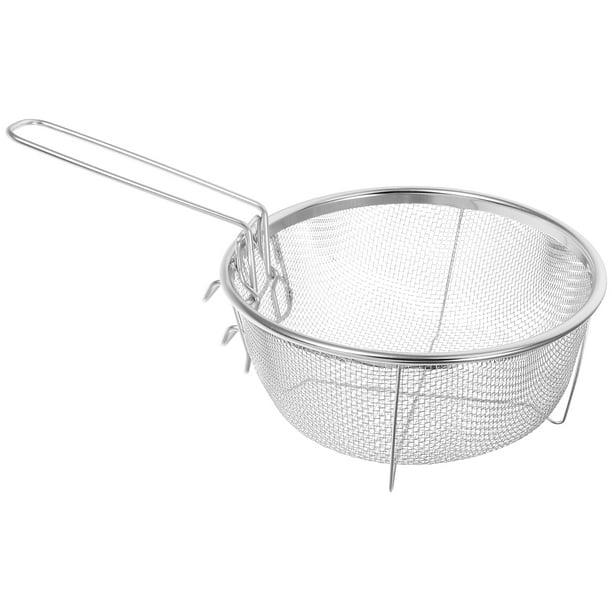Cesta para freír de acero inoxidable, cesta redonda para freír alimentos, cesta para freír con asa