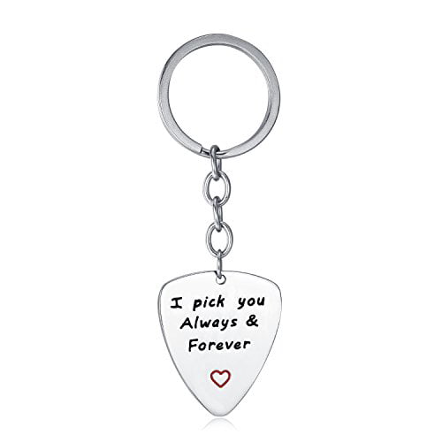 Black Guitar & Pick Keychain I Pick You Always & Forever Hearts Love Music Gift 