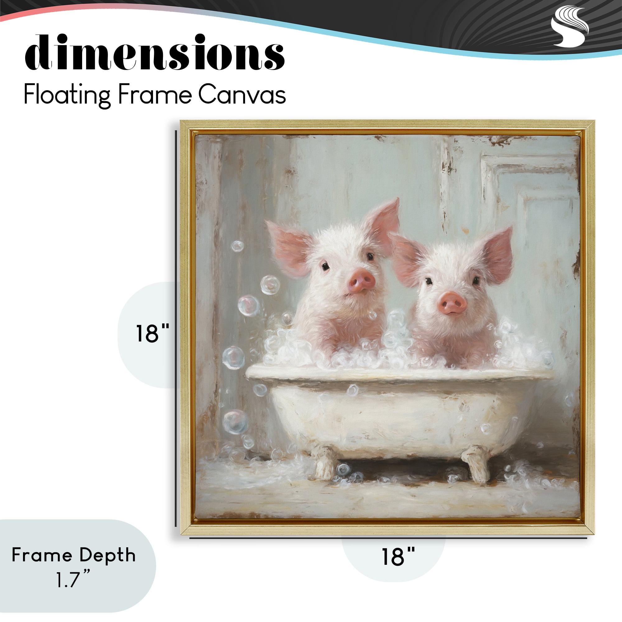 Stupell Industries Piglet Bubble Bath Gold Framed Floater Canvas Wall Art, design by Tina LeCour