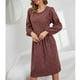 thumbnail image 3 of Vestido midi de mujer con estampado floral, cuello redondo, cintura alta, vestido de manga larga para citas, oficina en casa, 3 of 6