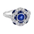 thumbnail image 5 of Vintage Art Deco Floral Cluster Ring, Blue Sapphire Birthstone Diamond Ring, Milgrain Bezel Set Diamond Engagement Ring, Cluster Halo Ring, 14K White Gold Plated, 2.4 Ct Simulated Diamond & Sapphire, 5 of 5