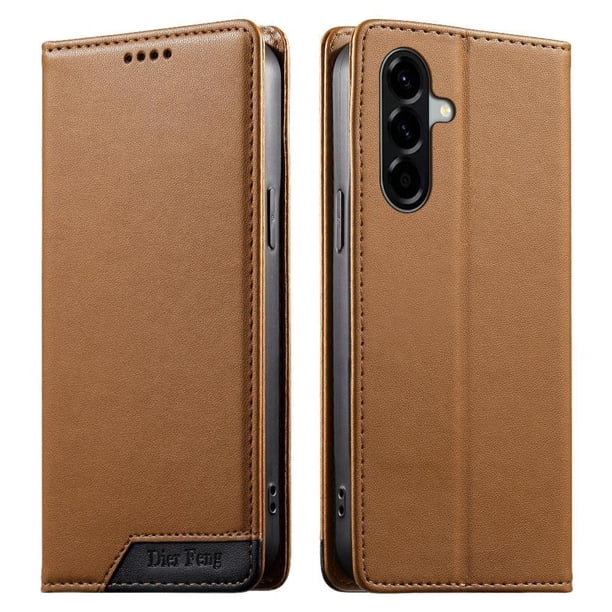 Funda Tipo Cartera de Cuero Sintético para Samsung Galaxy A56 Bloqueo RFID, con Ranuras para Tarjetas y Bolsillo para Efectivo, Cierre Magnético Fuerte Marrón