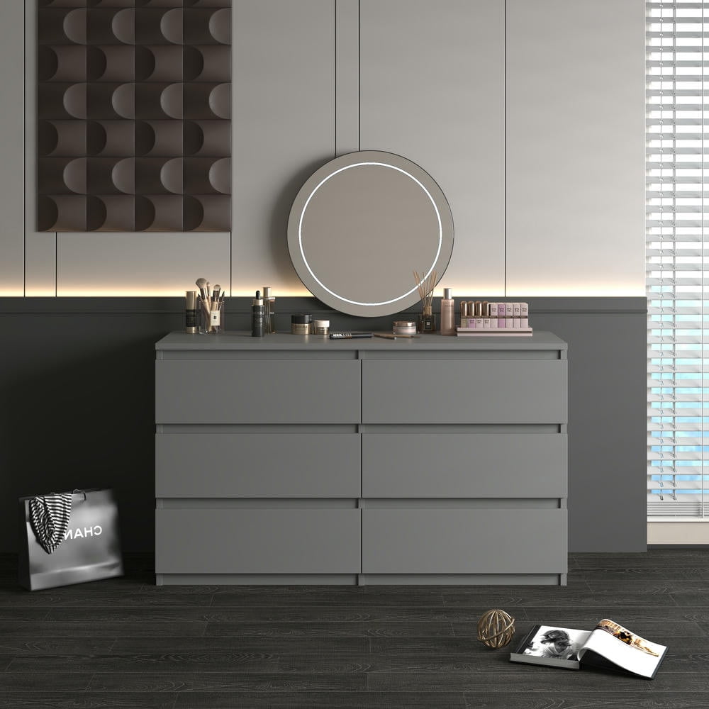 Kadyn 6 Drawer Bedroom Dresser, Chest of Drawers for Bedroom, Dressers with Handleless Design, Gray