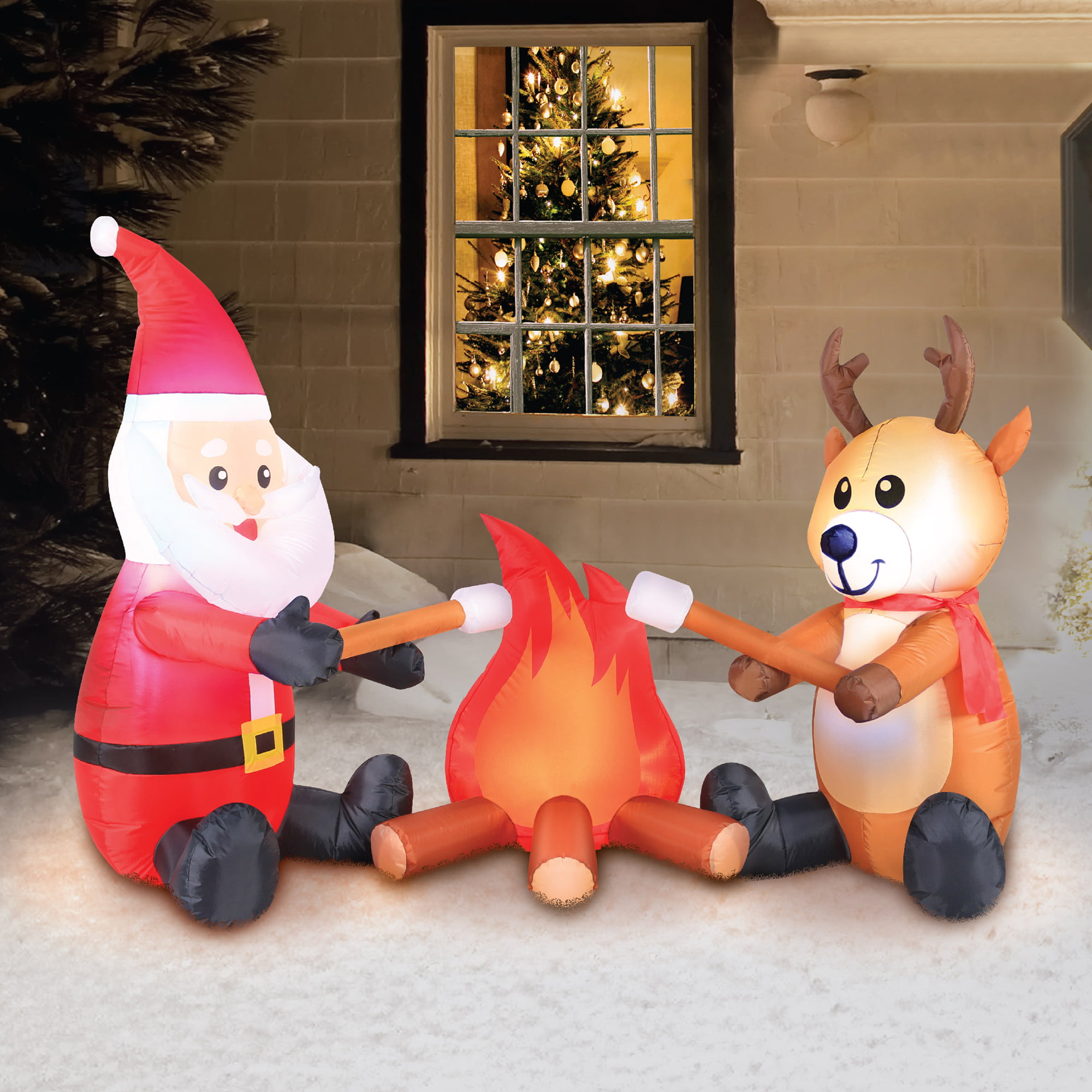 Holiday Time Yard Inflatables Campfire Santa and Reindeer, 6ft