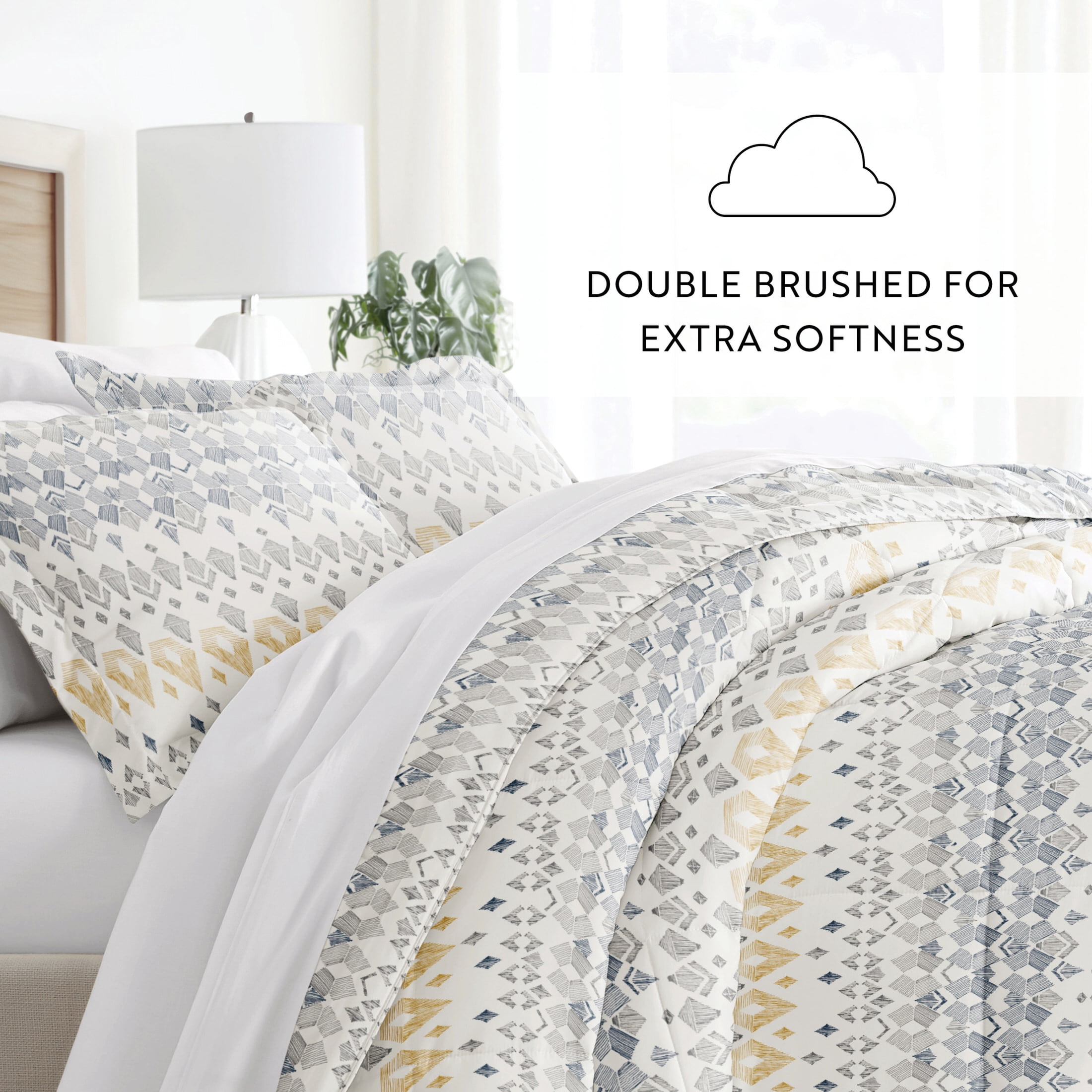 Noble Linens Down Alternative Mayan Stamp Gray Reversible Comforter Set