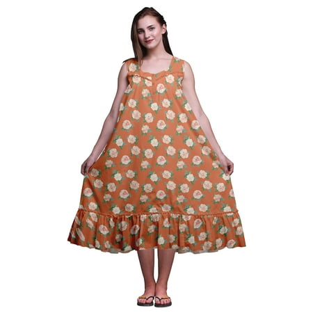 

Bimba Medium Orange2 Floral Leaves & Faith Rose Sleeveless Night Gown For Womens Cotton Printed Nightwear Ladies Sleepwear X-Large