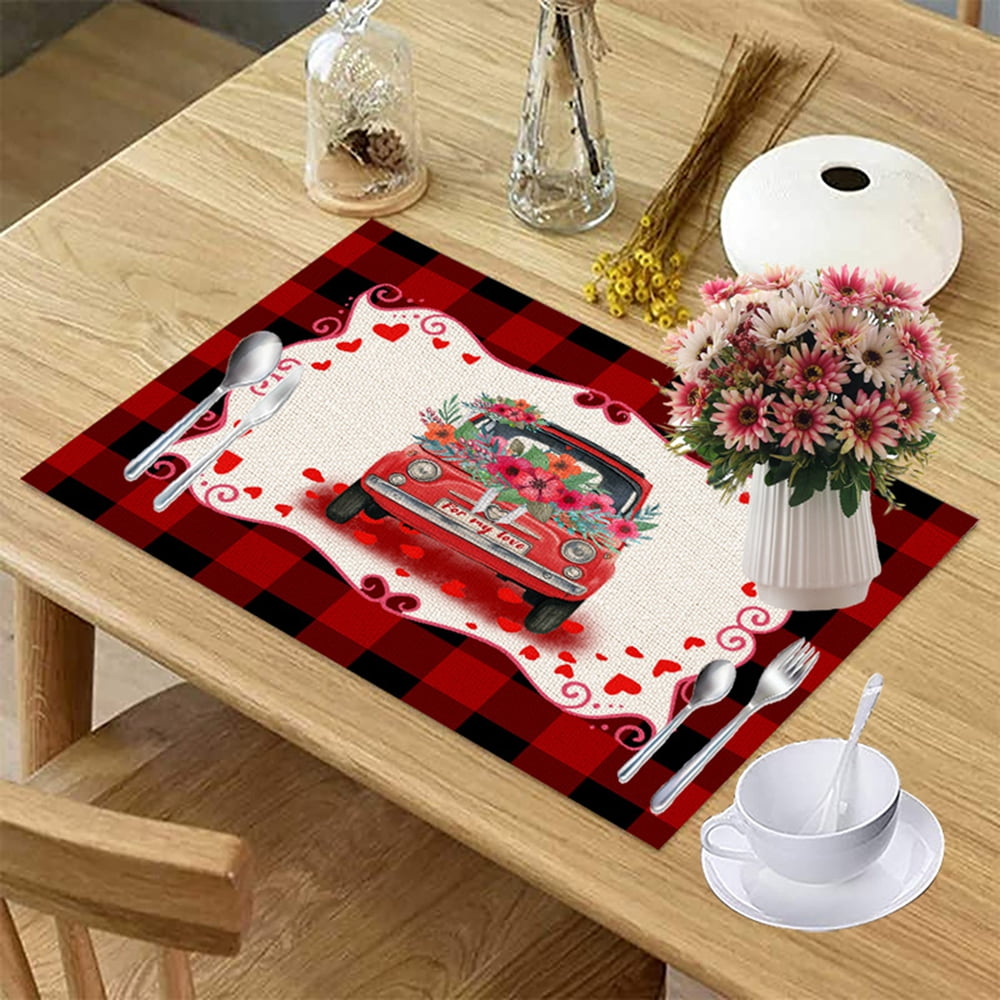Oarencol Valentines Llama Heart Love Animal Placemat Table Mats Heat-Resistant Washable Clean Kitchen Place Mats for Dining Table Decoration 18 X 12