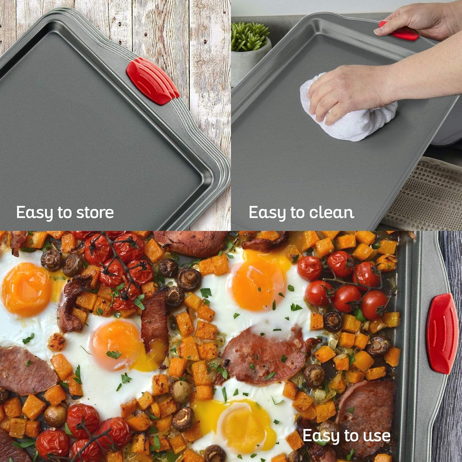 Nonstick Baking Sheet Pans – Set of 3, Warp, Dent, and Rust-Resistant – Baking Performance