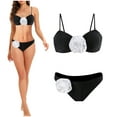 thumbnail image 3 of Elainilye Fashion Women Bathing Suits Two Piece Swimsuit Bikini Three-dimensional Flower Swimsuit Swim Trunks Two-piece Set,Black, 3 of 9
