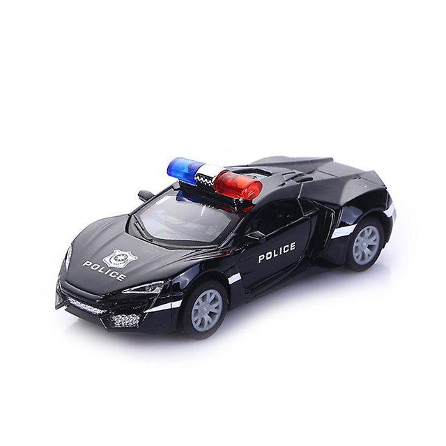 Modelo de coche de policía de aleación 1:36, adornos para coche de juguete infantil, coche de juguete extraíble (negro brillante, 2 unidades)