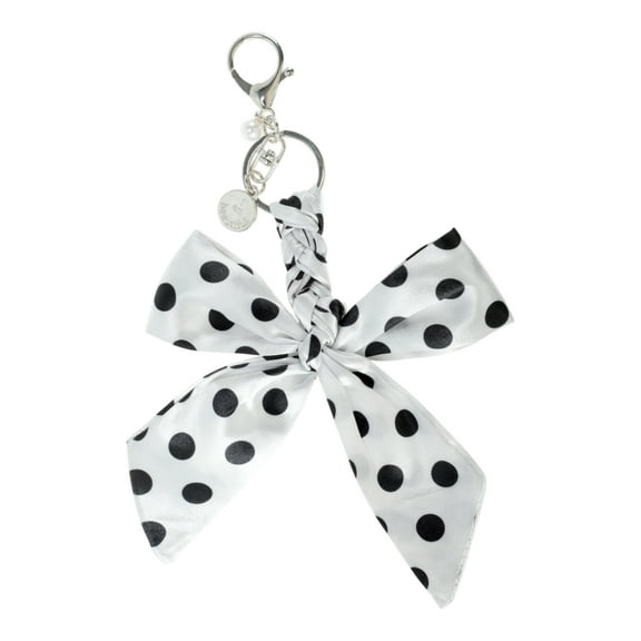 Unique Bargains 1 Pc Fashion Bow Scarf Polka Dot Print Handbag Charm Bag Accessories White