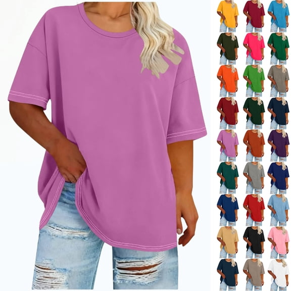 Vibrex Women's Plus Size Round Neck Short Sleeve Basic Top, T-Shirt Summer Half Sleeve, Casual Comfort Pure Color Daily Wear Casual Loose Fit Cotton Tunic Tops