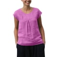 thumbnail image 2 of Womens Summer Tops Tops Casual Loose Solid Color Short Sleeved V Neck Cotton and Linen Women's T Shirts, 2 of 4