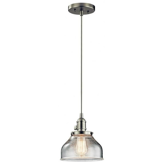 1 Light Farmhouse Vintage Mini Pendant Light Fixture with Clear Seeded Glass-Brushed Nickel Finish Bailey Street Home 147-Bel-2013871