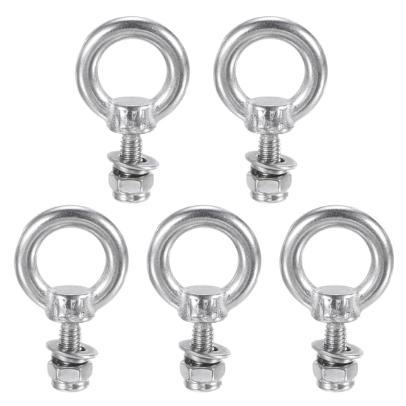 5-Sets Eye Bolts with Nuts, M4x11mm 304 Stainless Steel Lifting Shoulder Eye Bolt with Washer and Nut [Silver Tone]
