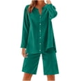 thumbnail image 2 of Roncen Women's Linen Set - V-Neck Button-Up Shirt & Drawstring Shorts for Summer Casual, 2 of 9