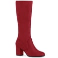 thumbnail image 1 of Women's Round Toe Chunky Heels Knee High Boots Red (Size 9.5), 1 of 5