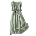 thumbnail image 2 of Robes pour Femmes 2024 Été Oversize Rétro Ample Coton et Lin à Lacets Manches Trois Quarts Amincissantes Couleur Unie Petite Robe Fraîche Rabais de 50 % Liquidation!, 2 of 7