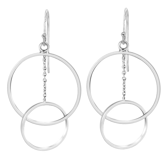Modern Linked Circle Hoops Sterling Silver Dangle Earrings