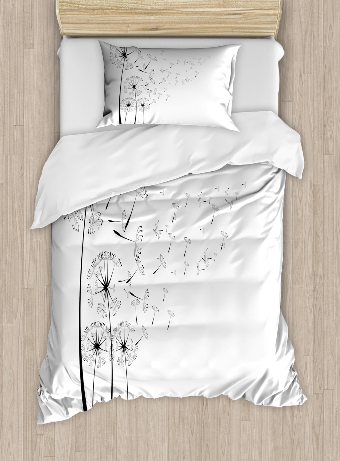 Dandelion Duvet Cover Set, Monochrome Dandelion Seeds ...