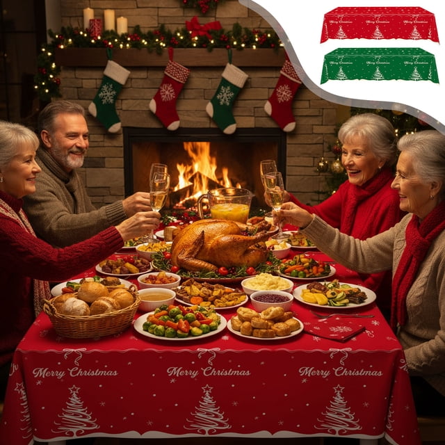 Christmas Tablecloth under $5! CQCYD Christmas Tablecloth, Plastic Party Tablecover, Holiday Table Decor, Christmas Tree Pattern, Disposable Tablecloth, Party Supplies, Catering Table Cover